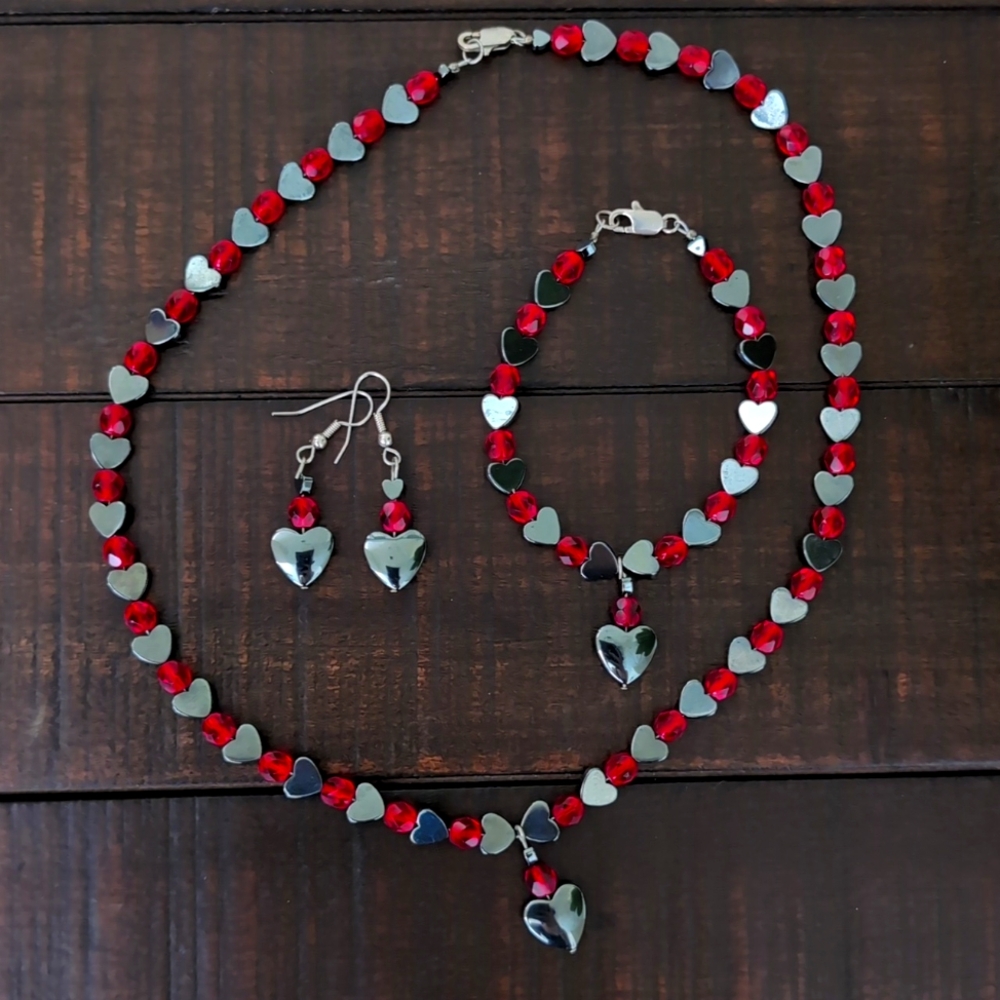 Black & Red Heart Jewelry Set